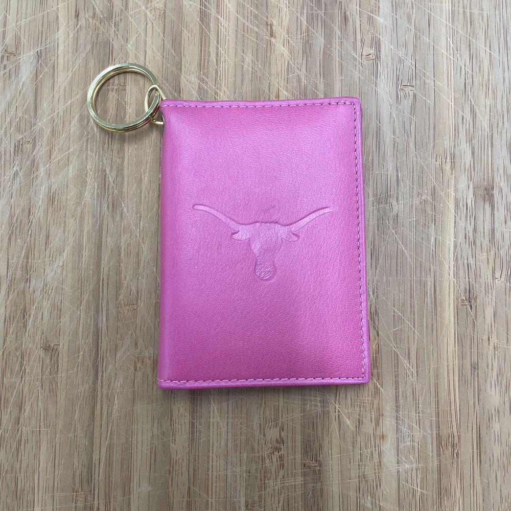 Y2K Pink Leather Longhorn Keychain ID Wallet Pink Leather Keychain Embossed VTG